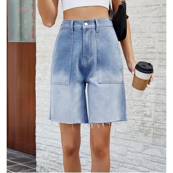 Acid Wash Jean Denim Shorts High Waisted Mom Women Bermuda Shorts Size Medium - Picture 2 of 4